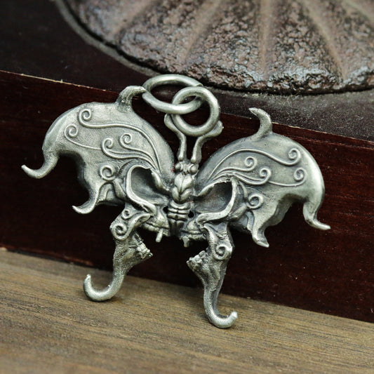 Skull butterfly 925 silver pendant necklace, gothic butterfly insect silver jewelry gift handmade pendant - SATANHORN