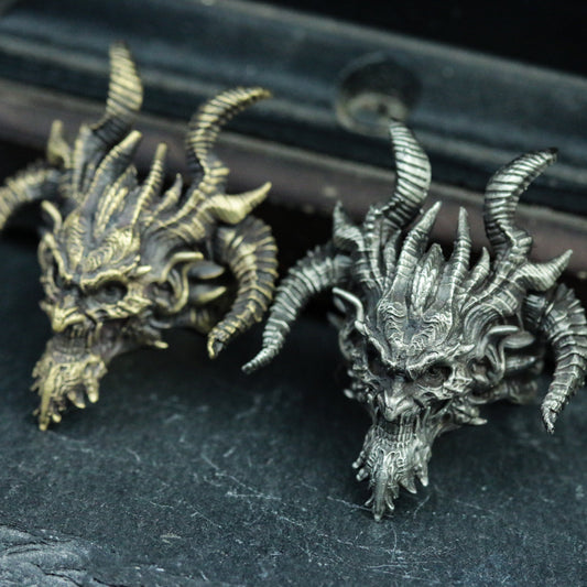 Hell Satan 925 silver ring, demon genie silver jewelry, sheep god skull gift handmade pendant - SATANHORN