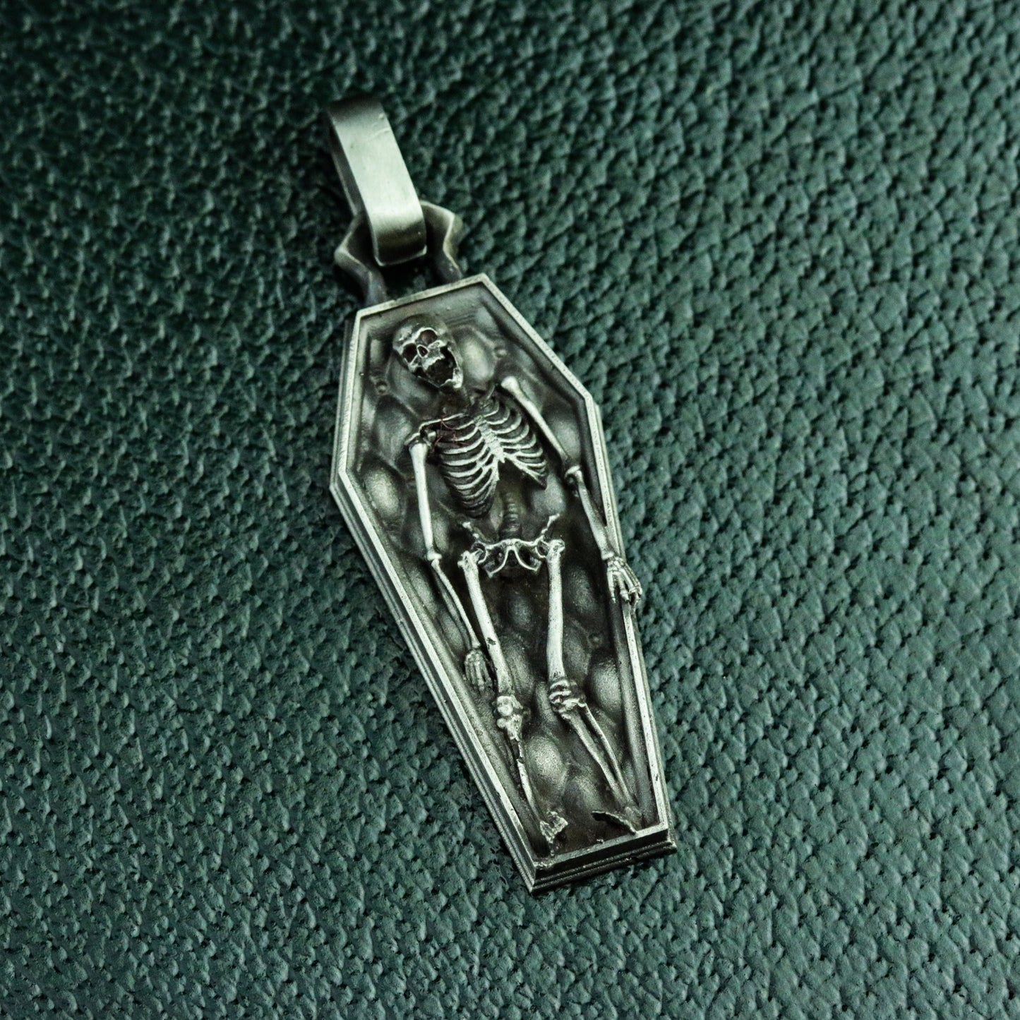 Human skeleton 925 silver pendant necklace, dead coffin gothic pendant necklace, dark skull silver jewelry personalized gifts