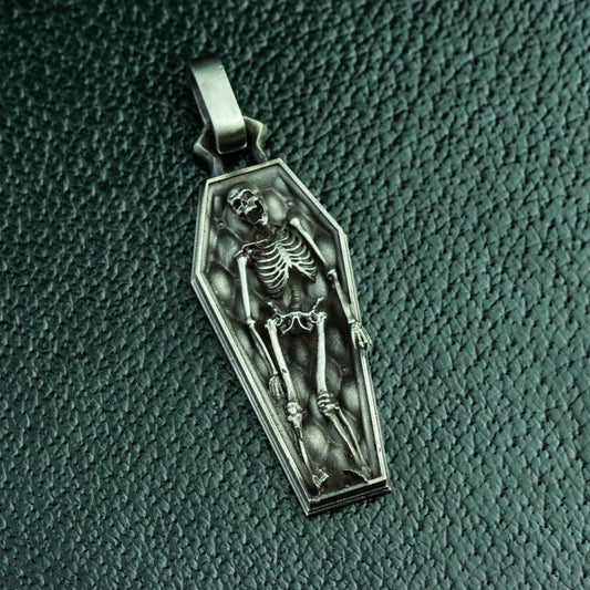 Human skeleton 925 silver pendant necklace, dead coffin gothic pendant necklace, dark skull silver jewelry personalized gifts
