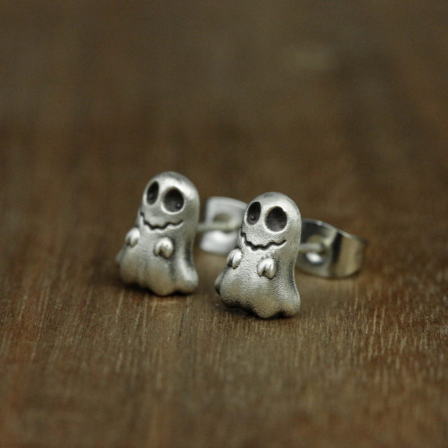 sterling silver ghost stud earrings, ghost accessories, ghost jewelry, fun stud earrings