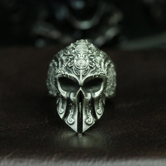 Spartan 925 silver ring, baroque style mask ring, Spartan warrior jewelry personalized gifts - SATANHORN