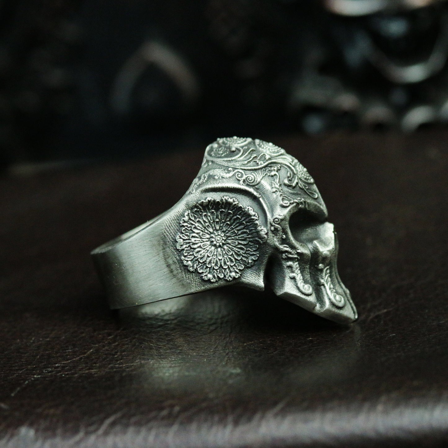 Spartan 925 silver ring, baroque style mask ring, Spartan warrior jewelry personalized gifts - SATANHORN