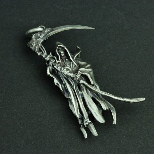 Death 925 silver pendant necklace, death scythe hell goth necklace, skull death silver jewelry personalized gifts - SATANHORN