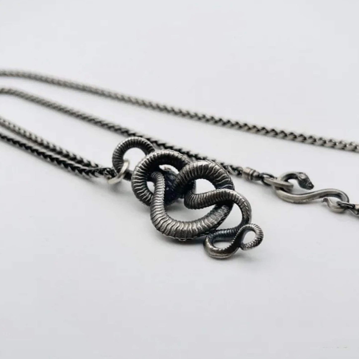 Coiled snake scepter pendant, men's rights jewelry, 925 silver python viper necklace, brass artisan crafted jewelry