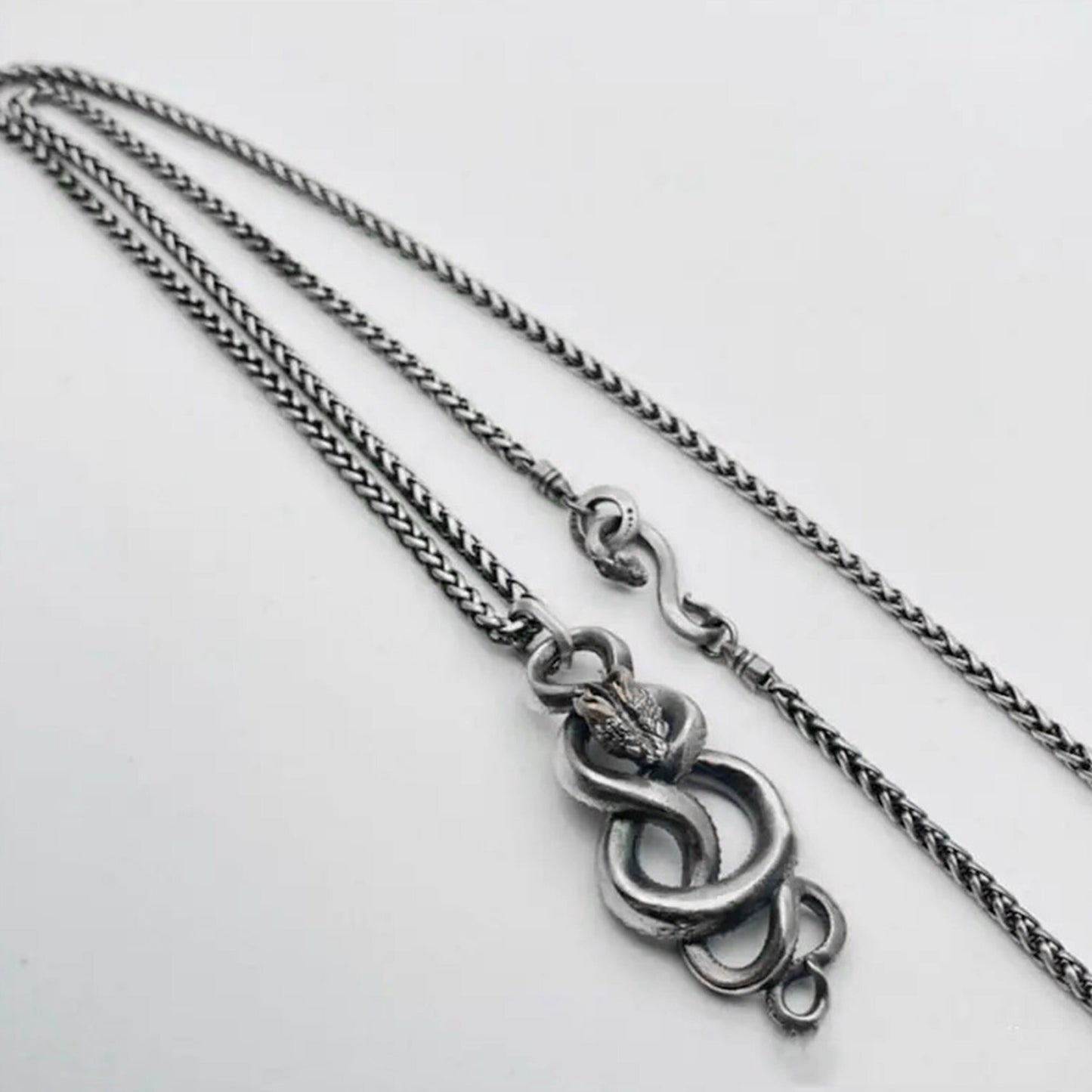 Coiled snake scepter pendant, men's rights jewelry, 925 silver python viper necklace, brass artisan crafted jewelry