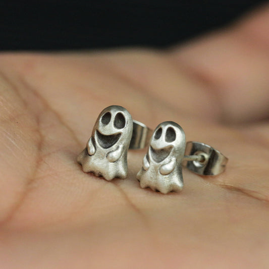 925 silver ghost stud earrings, ghost accessories, ghost jewelry, gifts for men, fun stud earrings