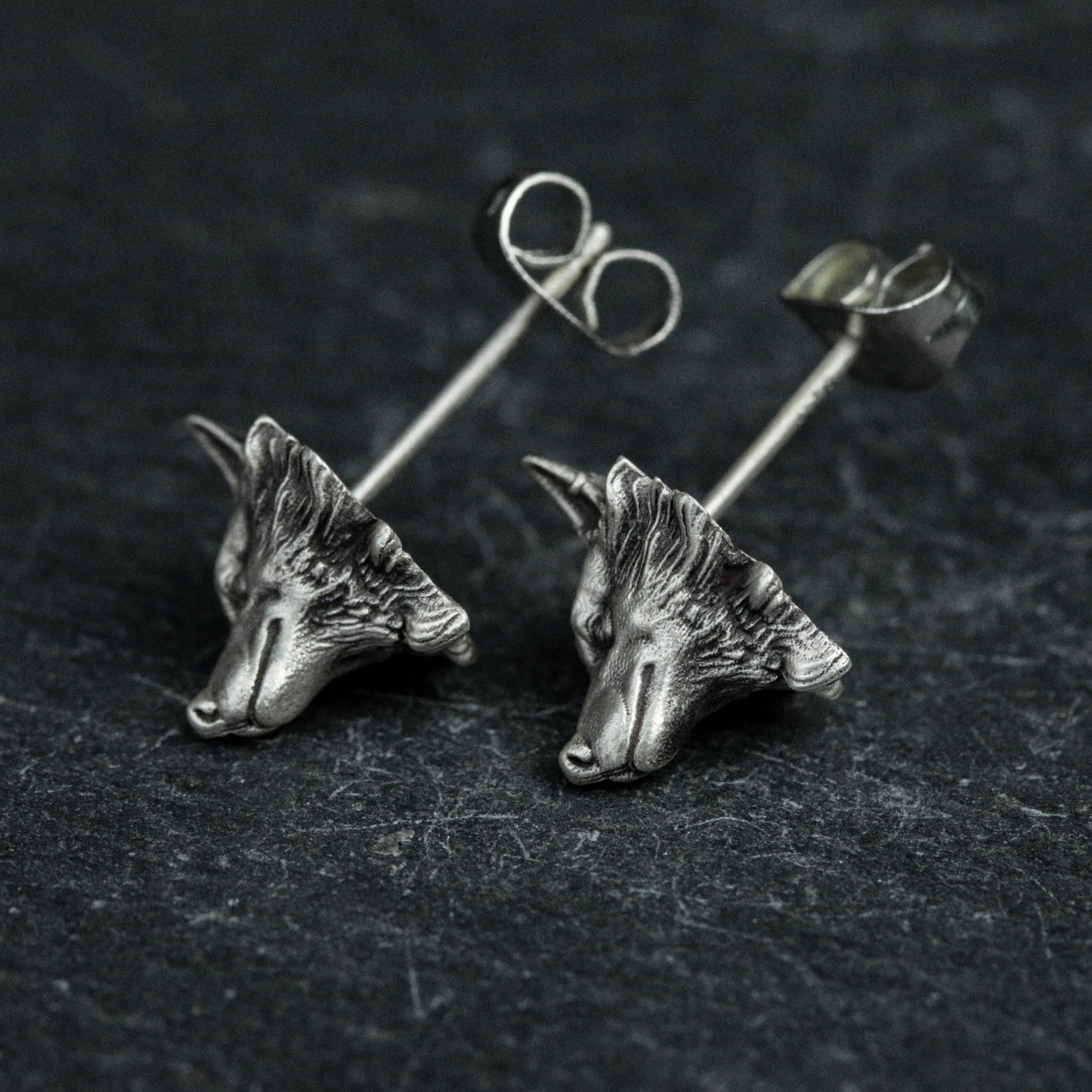 sterling silver wolf head earrings, wolf head earrings, wolf earrings, wild wolf earrings, wild animal earrings, gifts for men