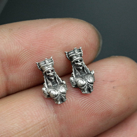 925 Sterling Silver Ancient Egyptian Goddess Earrings, Sterling Silver Earrings, Goddess Stud Earrings, Skull Stud Earrings