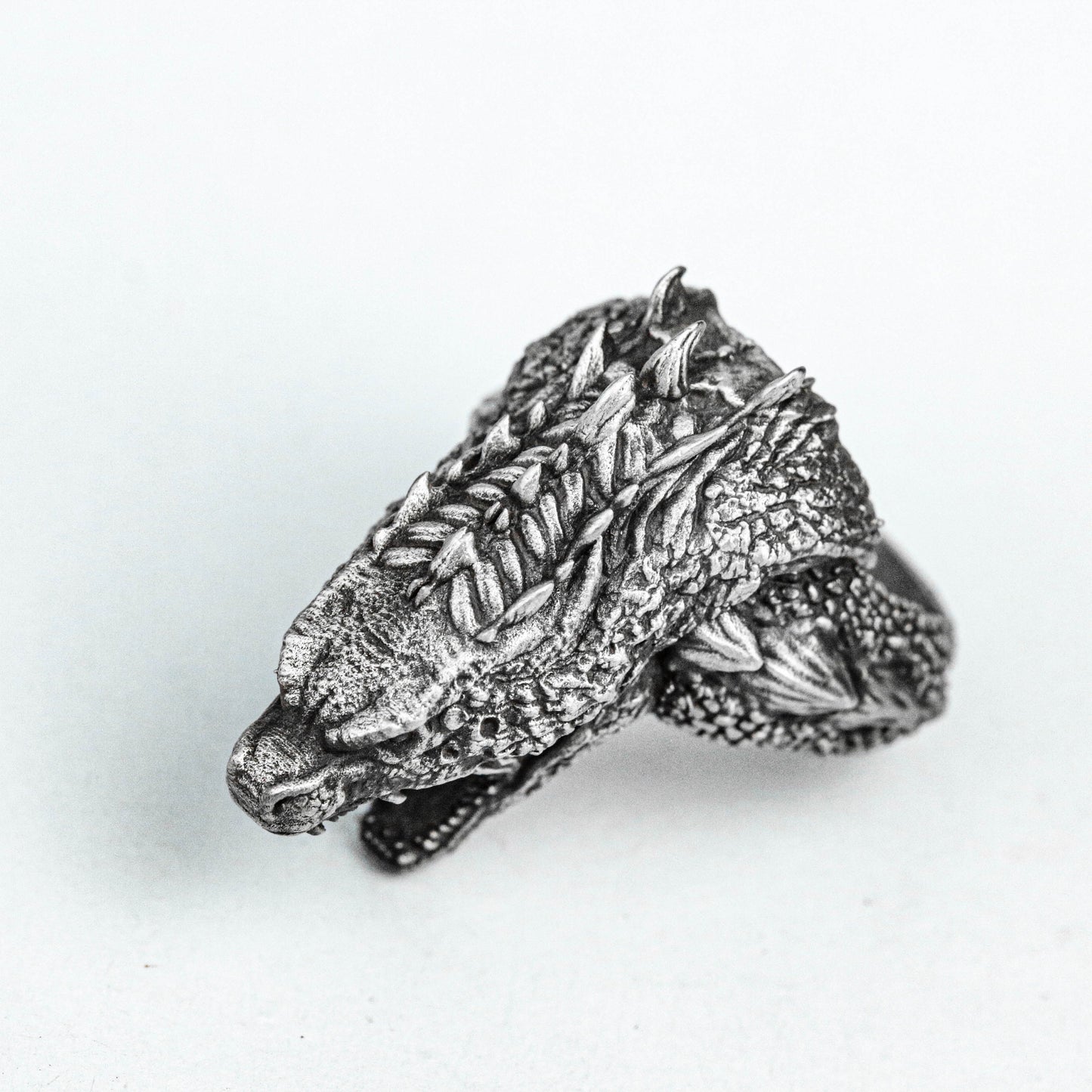 Tyrannosaurus Ring, Men's Ring, Textured 925 Sterling Silver Ring, Dinosaur Brass Ring, Roaring Alien Silver,