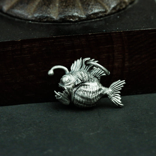 Monkfish 925 Silver Pendant Necklace, Anglerfish Animal Silver Handmade Pendant Gift, Gothic Fish Personality Necklace Piranha