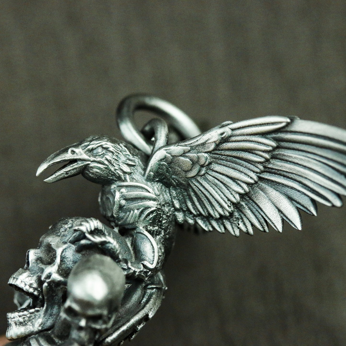 Necronomicon tag 925 silver necklace, raven and skull grim reaper, gothic cross silver handmade pendant gift