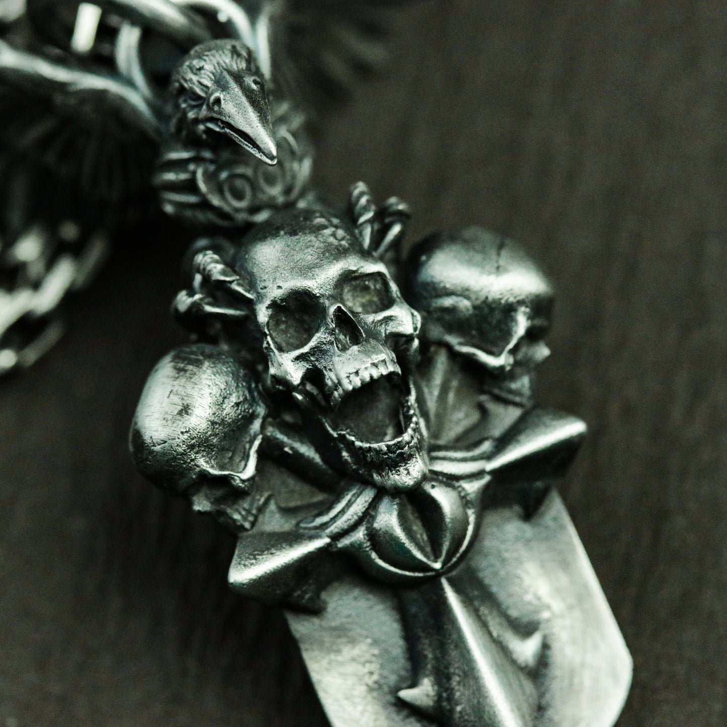 Necronomicon tag 925 silver necklace, raven and skull grim reaper, gothic cross silver handmade pendant gift