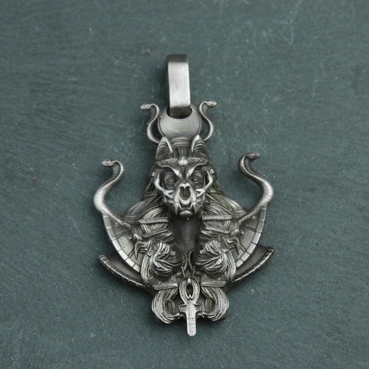 Egyptian Cat God Bastet 925 Silver Pendant Necklace, Egyptian Patron God Pharaoh Necklace Pendant, Amulet Jewelry Silver Gift-Craftsmen made