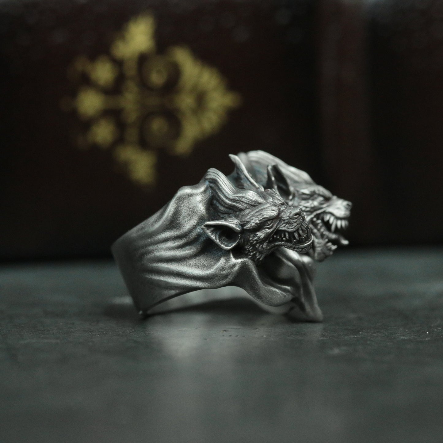 Hell three head dog 925 silver ring, dog head silver ring jewelry, vicious dog jewelry personalized gifts