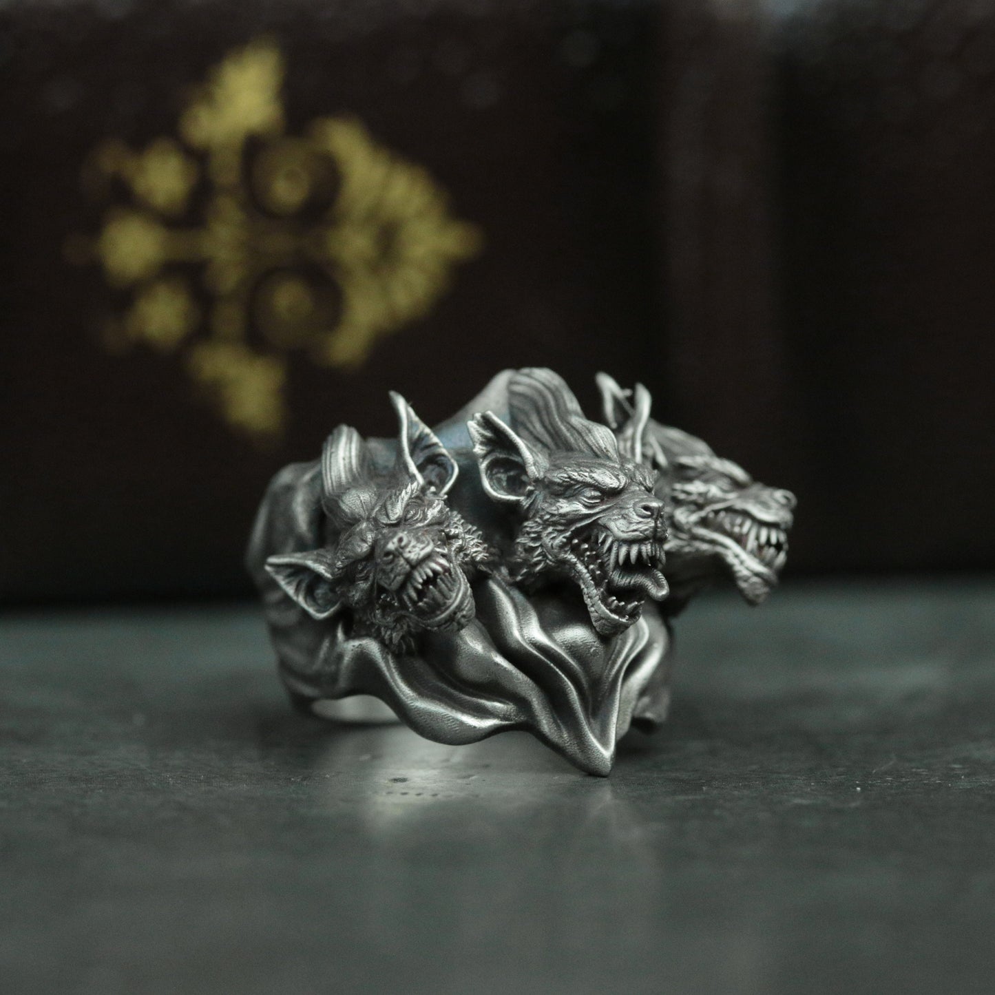 Hell three head dog 925 silver ring, dog head silver ring jewelry, vicious dog jewelry personalized gifts