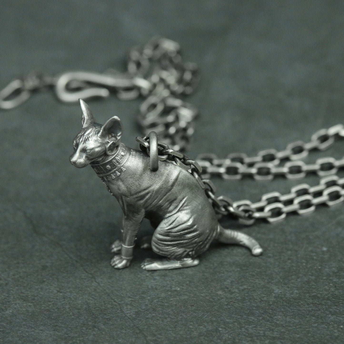 Hairless cat 925 silver pendant necklace, Stephanie cat pendant