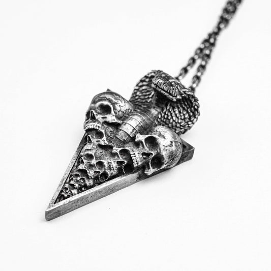 Thousand-faced skull pendant, inverted triangle silver ornament, snake spirit brass pendant, sacrificial totem silver pendant, snake pendant