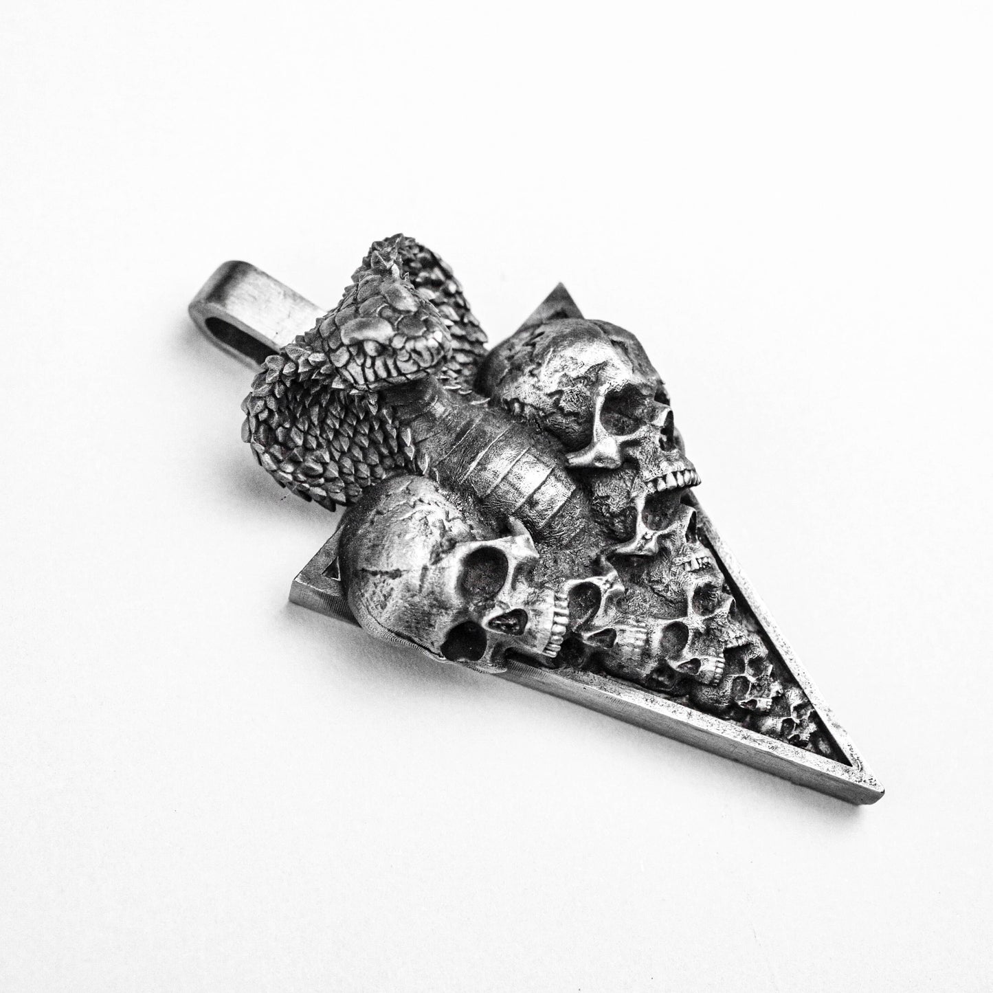 Thousand-faced skull pendant, inverted triangle silver ornament, snake spirit brass pendant, sacrificial totem silver pendant, snake pendant