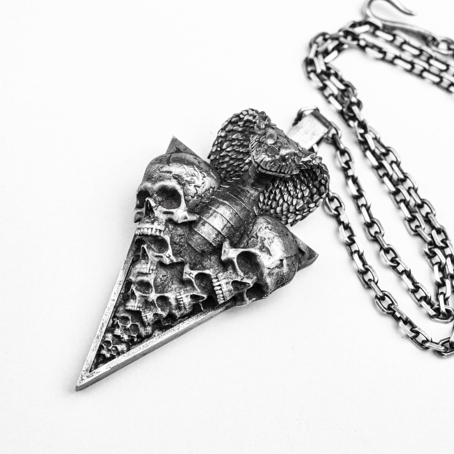 Thousand-faced skull pendant, inverted triangle silver ornament, snake spirit brass pendant, sacrificial totem silver pendant, snake pendant
