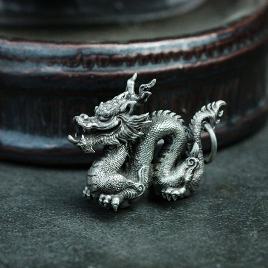 Chinese dragon 925 silver pendant necklace, mythical dragon king silver jewelry, rain or shine dragon king animal Chinese gift pendant