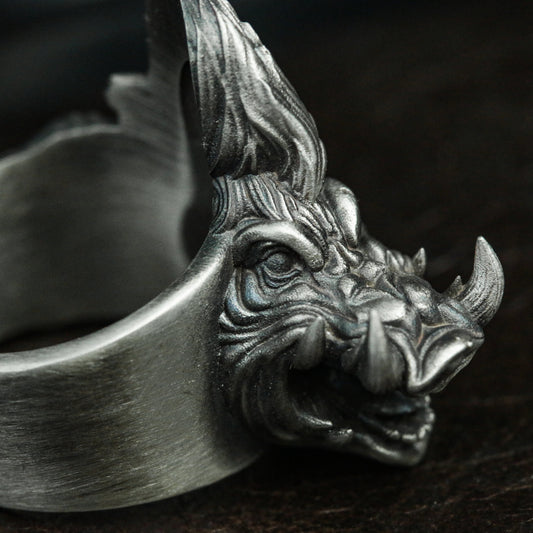 Wild Boar 925 Silver Ring, Wild Animal Design Silver Skull Jewelry Rings Men's Accessories - SATANHORN