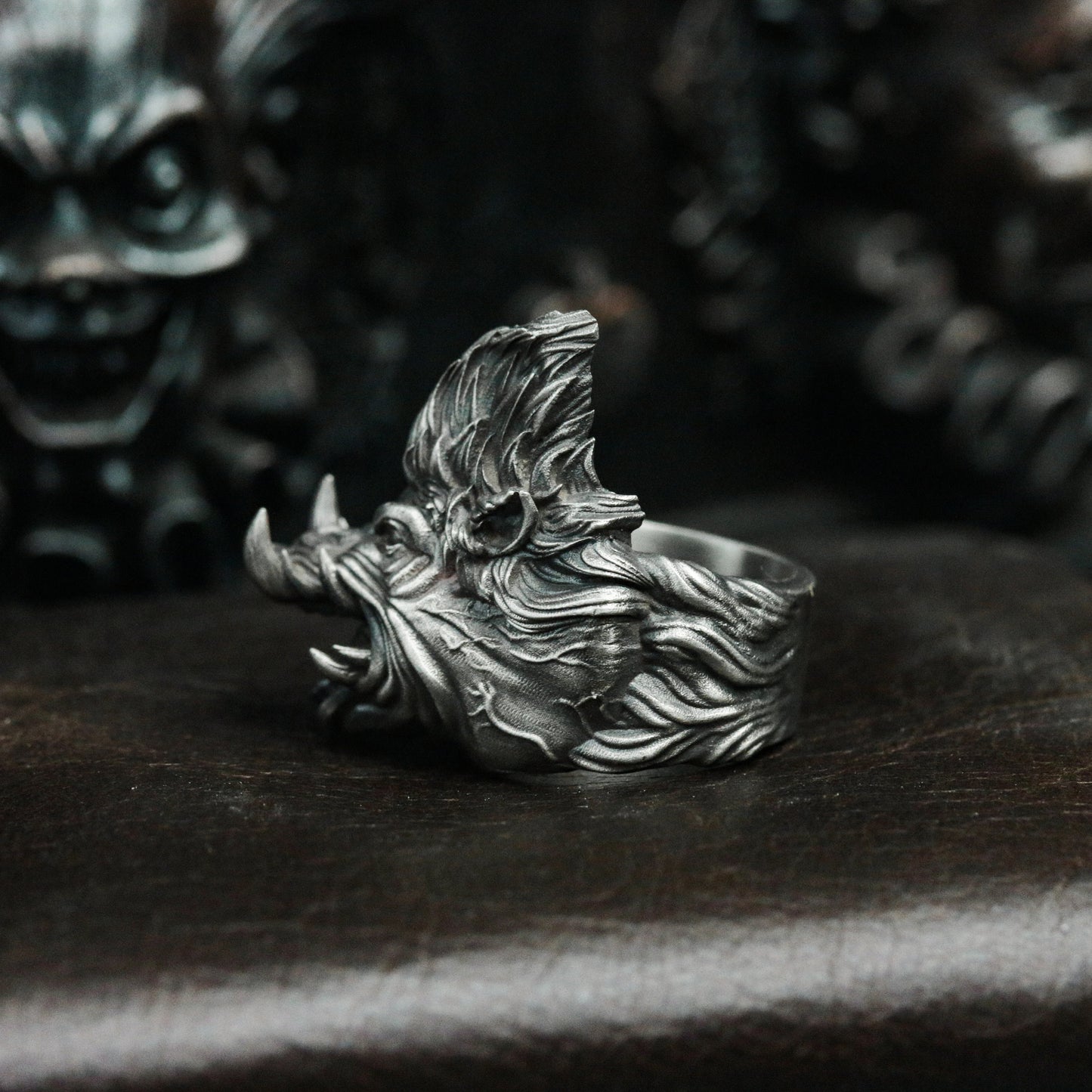 Wild Boar 925 Silver Ring, Wild Animal Design Silver Skull Jewelry Rings Men's Accessories - SATANHORN