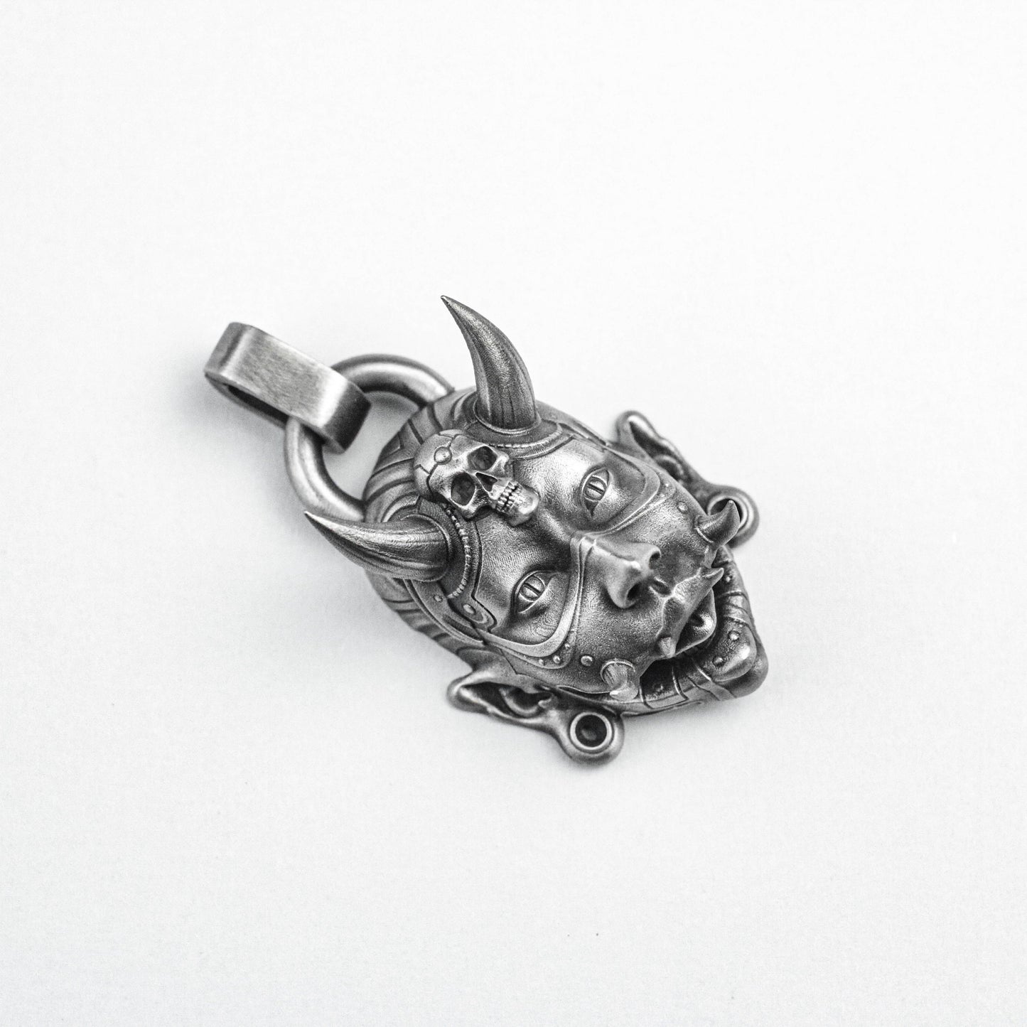 Cyberpunk Totem Mask, Tribal Witch Silver Pendant Witch Brass Pendant Skull Pendant Forest Banshee Head Silver Jewelry