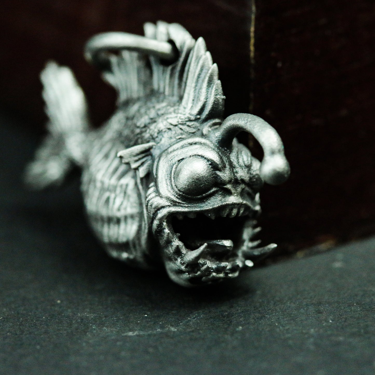 Monkfish 925 Silver Pendant Necklace, Anglerfish Animal Silver Handmade Pendant Gift, Gothic Fish Personality Necklace Piranha