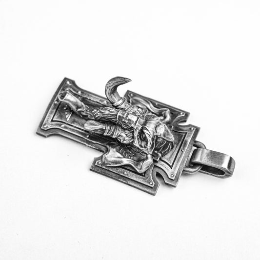 Mammoth silver pendant, battle shield pendant, white elephant brass tag, proboscis pendant, embossed three-dimensional jewelry,