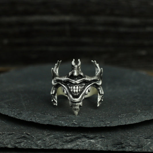 Enigmatic Smile Silver Ring - Villainous Grin Design Men's Artisan Jewelry - SATANHORN