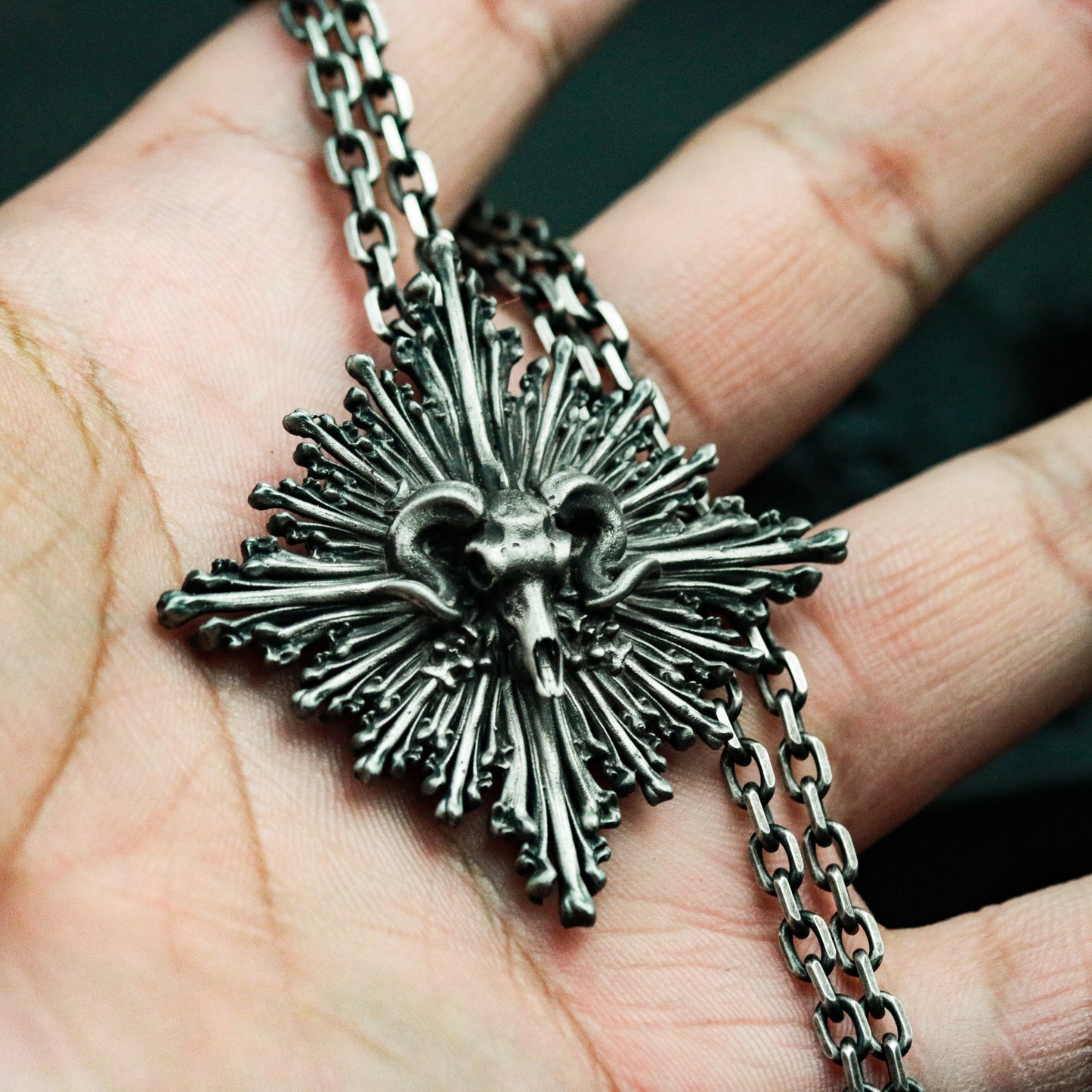 Tribal Artisan 925 Silver Sheep Skull Pendant - Statement Necklace for Women & Men