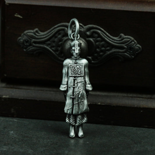 China Zombie 925 Silver Pendant Necklace, Asian Dead Ghost Charm Corpse, Zombie Ghost Personality Amulet Gift Silver Jewelry