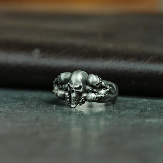 Punk Skull Silver Ring, Gathered Skull Ring, Alternative Mechanical Skull Ring Gift Special - SATANHORN