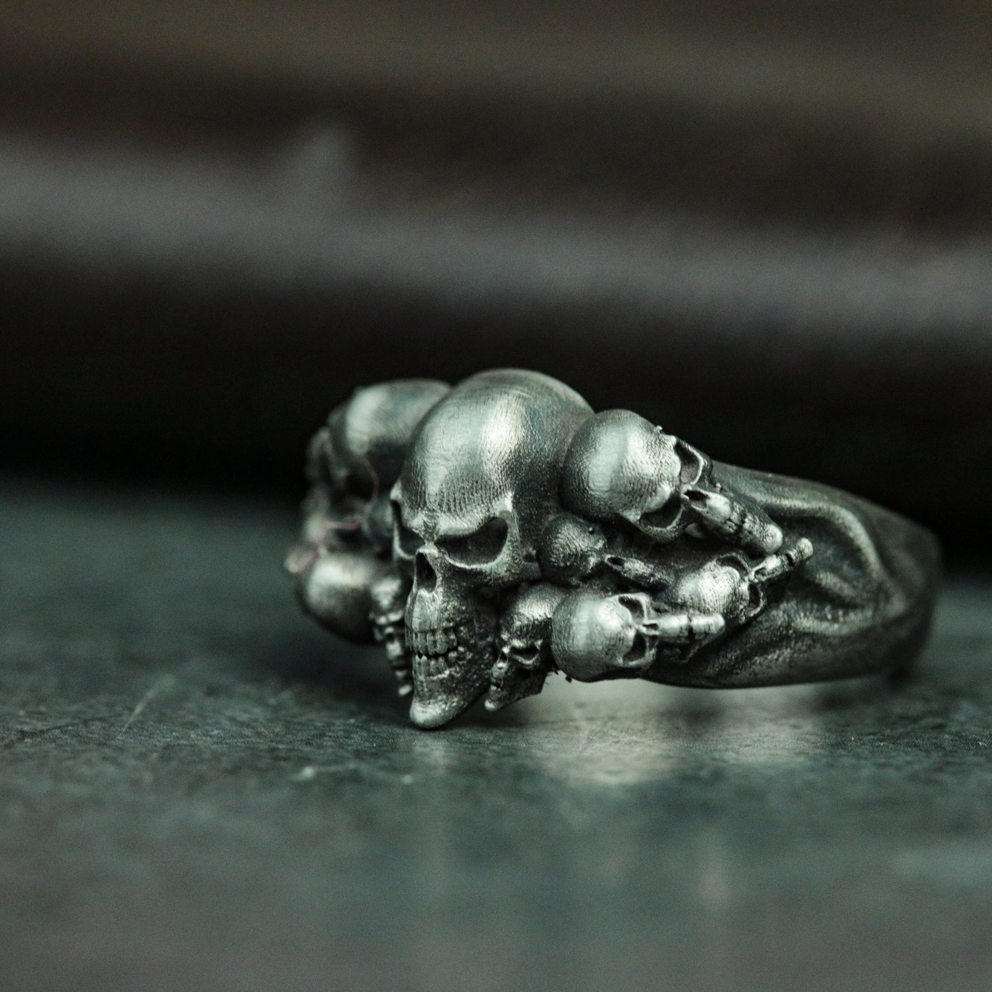Punk Skull Silver Ring, Gathered Skull Ring, Alternative Mechanical Skull Ring Gift Special