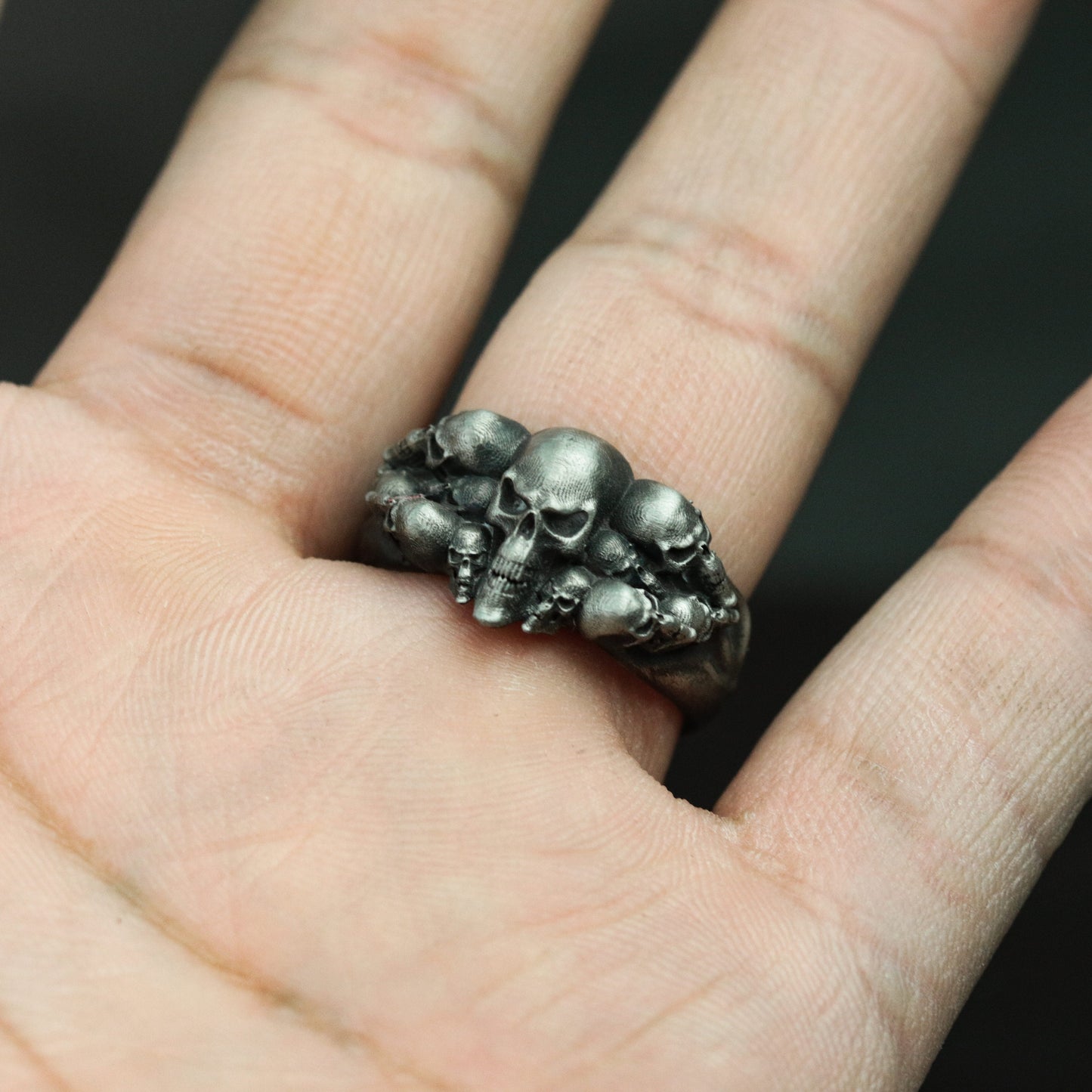 Punk Skull Silver Ring, Gathered Skull Ring, Alternative Mechanical Skull Ring Gift Special