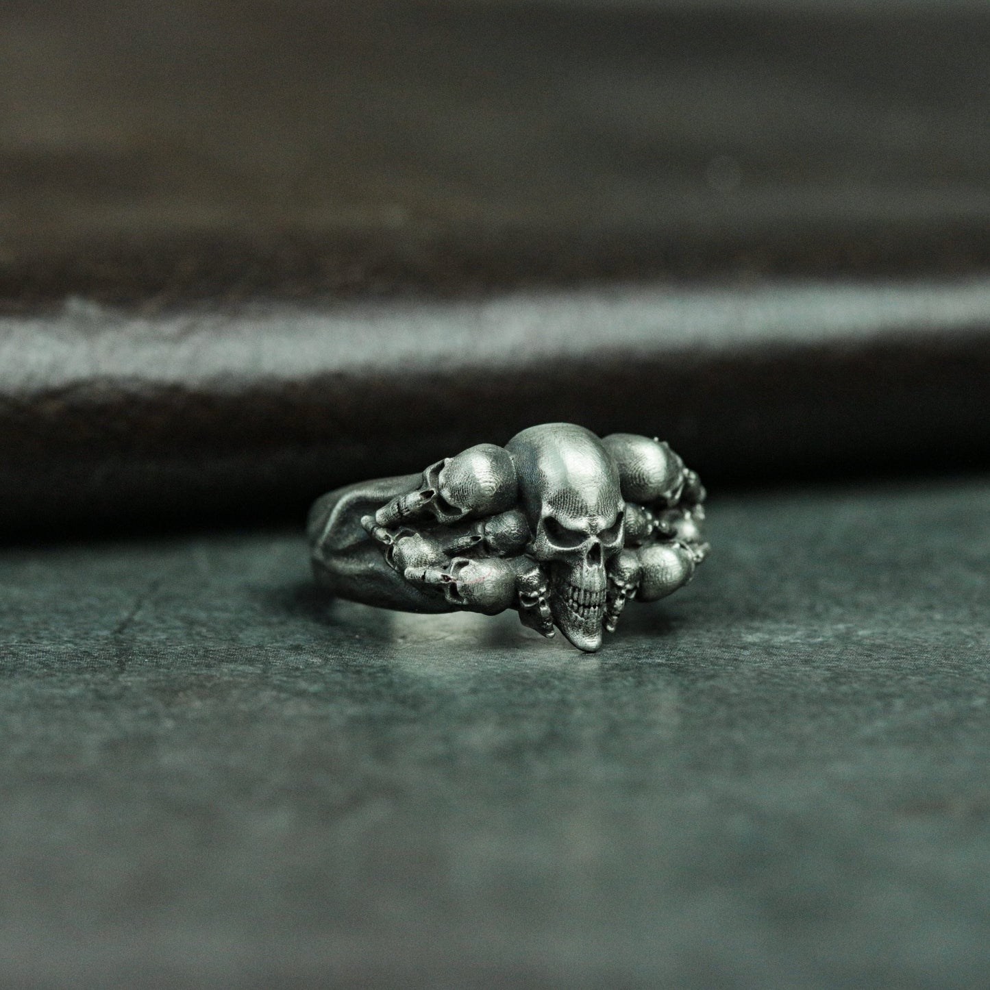 Punk Skull Silver Ring, Gathered Skull Ring, Alternative Mechanical Skull Ring Gift Special