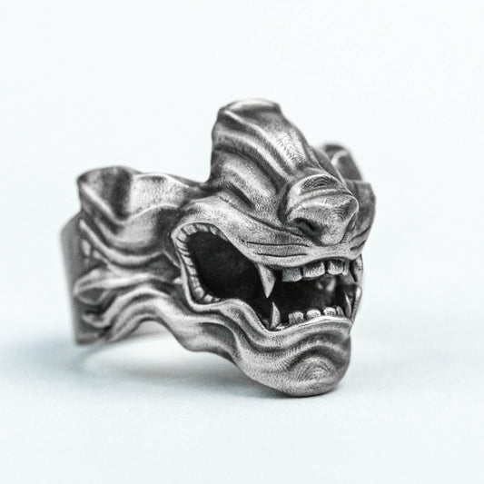Tiger head ring, mask gift, zodiac tiger silver jewelry, birth year ring 925 sterling silver ring, auspicious and safe handmade custom