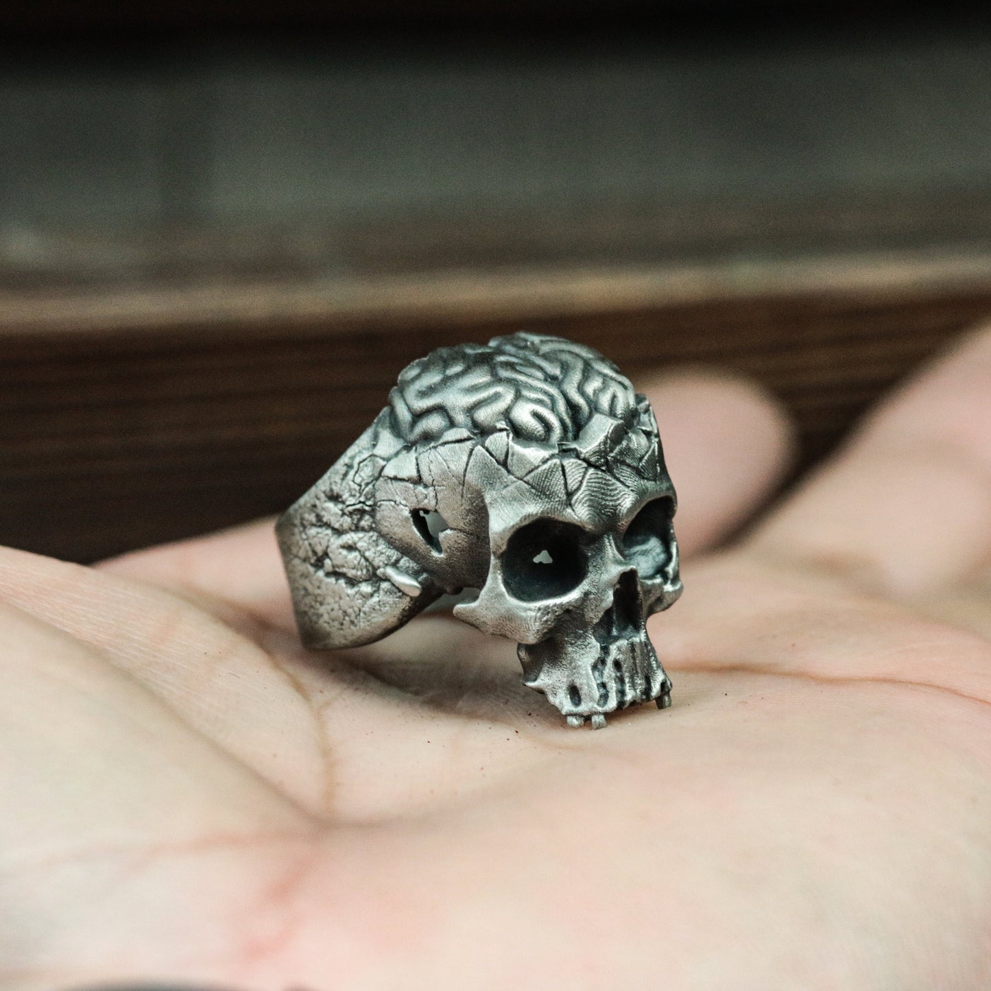 Brain Skull Silver Ring - Jawless Gothic Skull Ring - Sterling Silver Ring Gift Personality Unique - SATANHORN