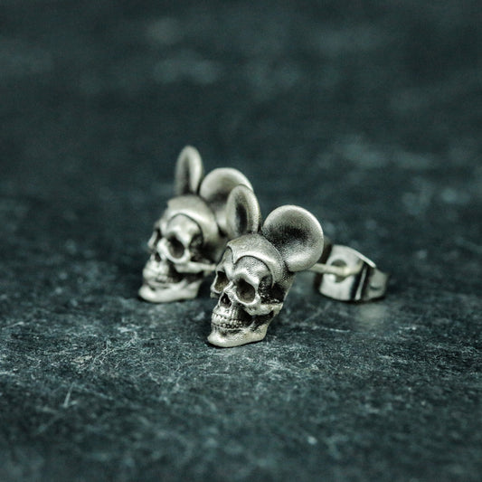 Artisan Shadow Rodent Skull Drop Earrings 925 Silver Big Ear Skull Fantasy Jewelry