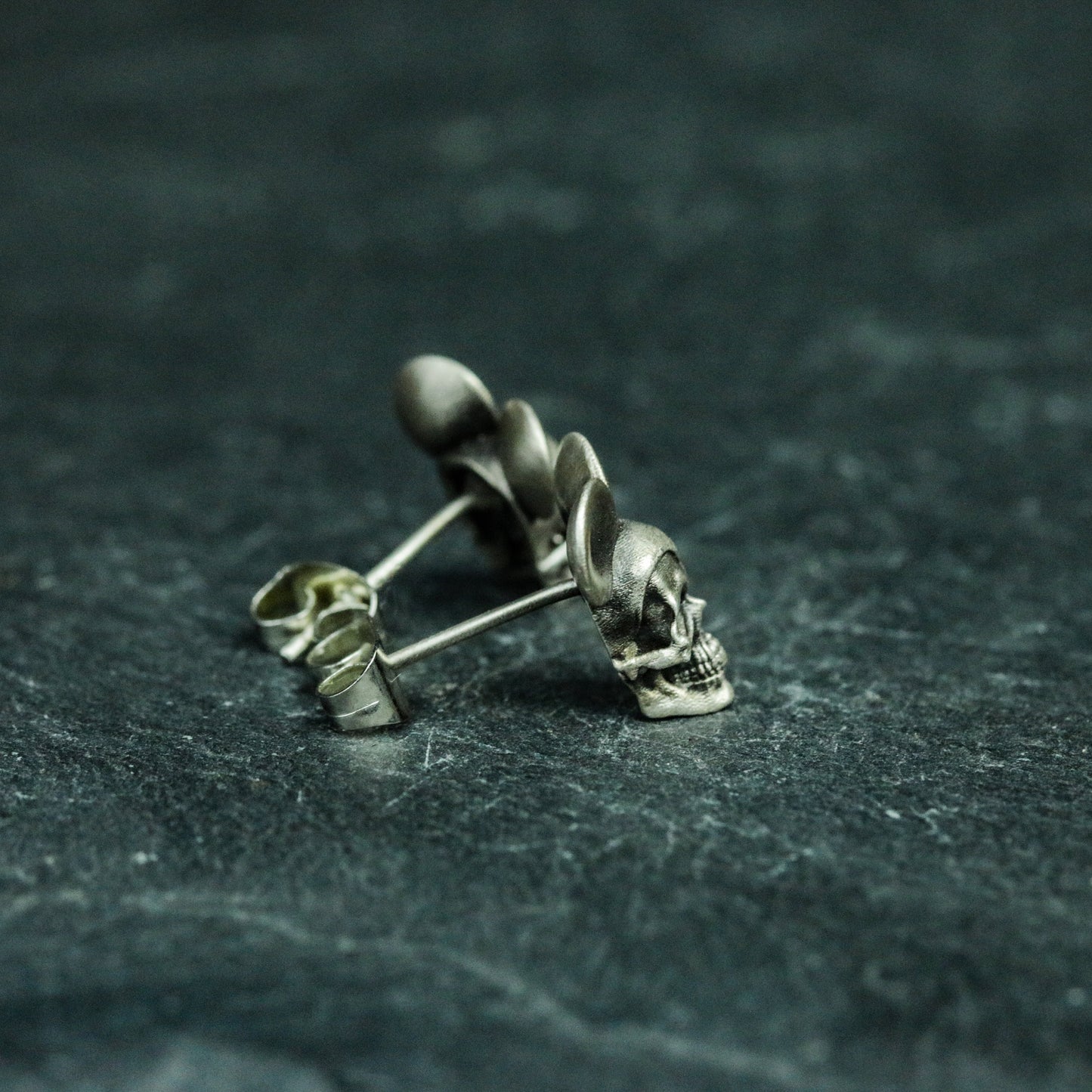 Artisan Shadow Rodent Skull Drop Earrings 925 Silver Big Ear Skull Fantasy Jewelry