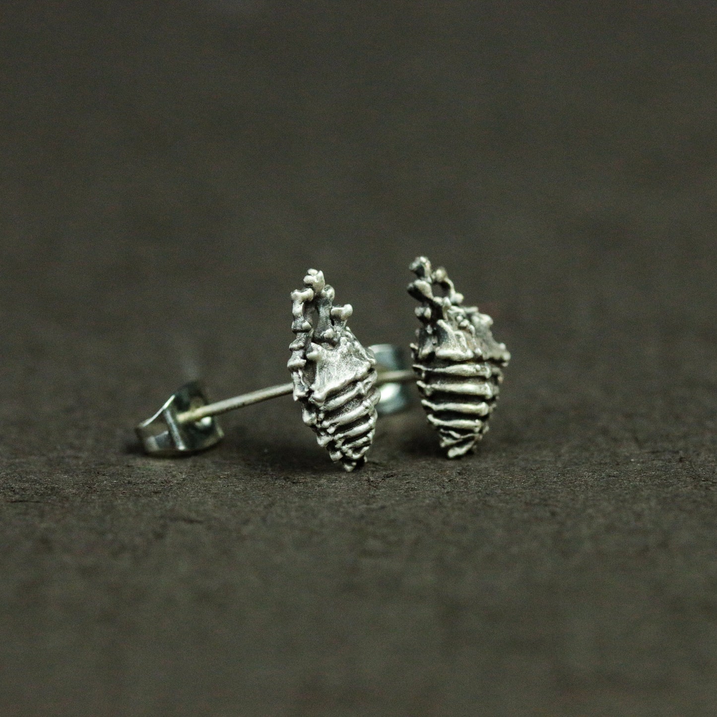 Skull Heart Sterling Silver Stud Earrings, Anatomical Jewelry, Heart Silver Jewelry, Human Organ Jewelry - Handmade