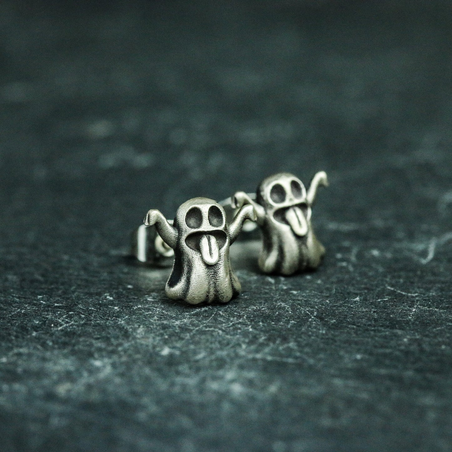 Ghost 925 Silver Earrings, Weird Undead Silver Earrings, Gothic Necro, Hip Hop Earrings - Handmade
