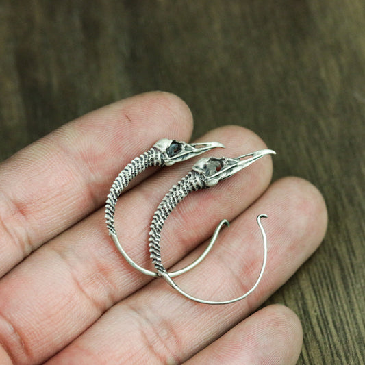 Crow Skull 925 Silver Earrings, Crow Skull Silver Jewelry, Animal Silver Earrings - Handmade