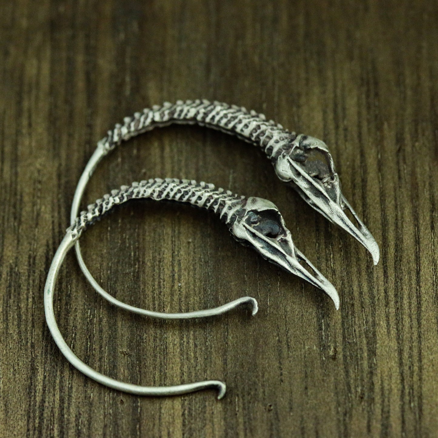 Crow Skull 925 Silver Earrings, Crow Skull Silver Jewelry, Animal Silver Earrings - Handmade