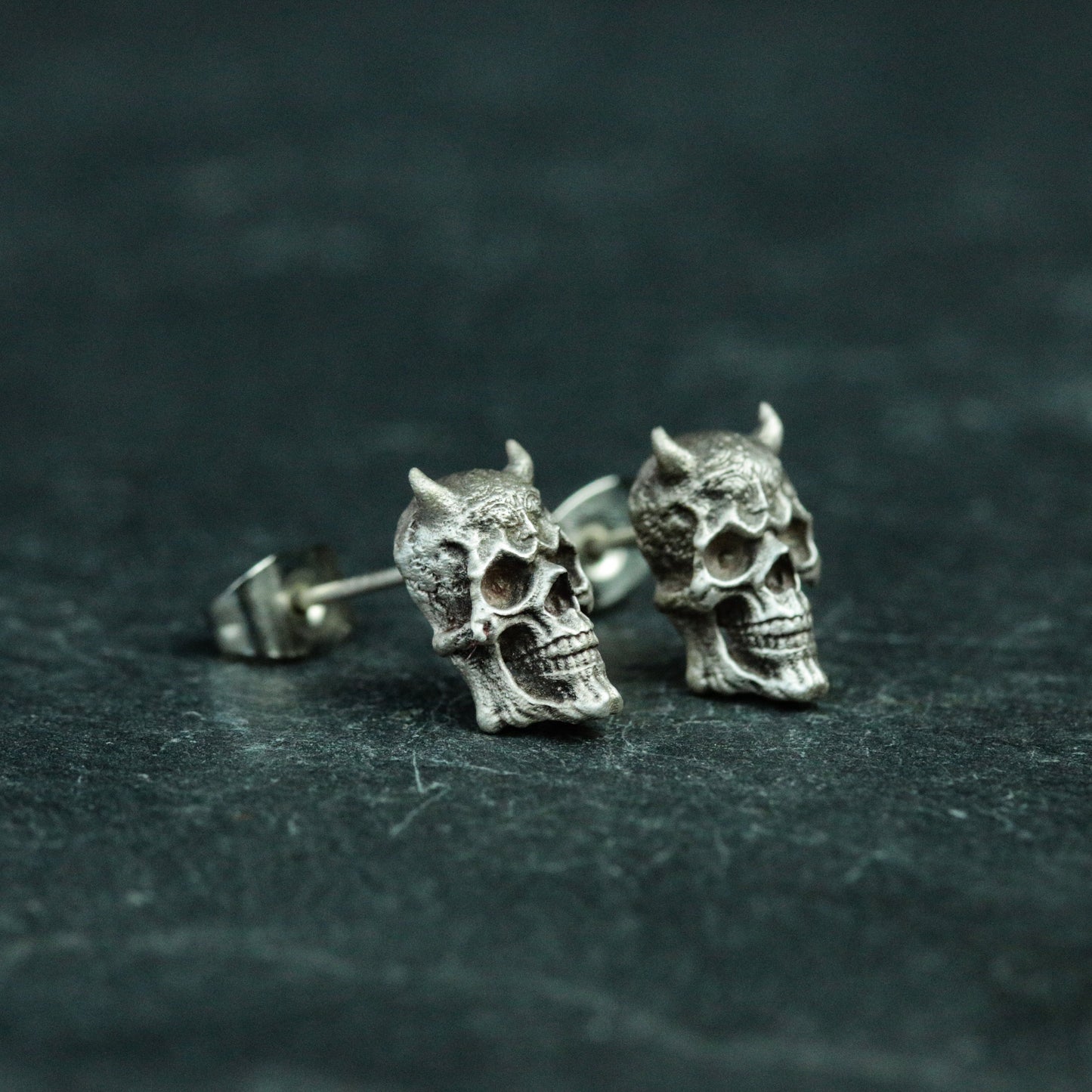 Gothic Skull 925 Silver Earrings, Demon Skull Silver Earrings, Personalized Undead Silver Jewelry - Handmade