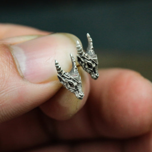 Skull Sheep Head 925 Sterling Silver Stud Earrings, Silver Sheep Jewelry Earrings, Gothic Skull Personality Stud Earrings - Gift for Him