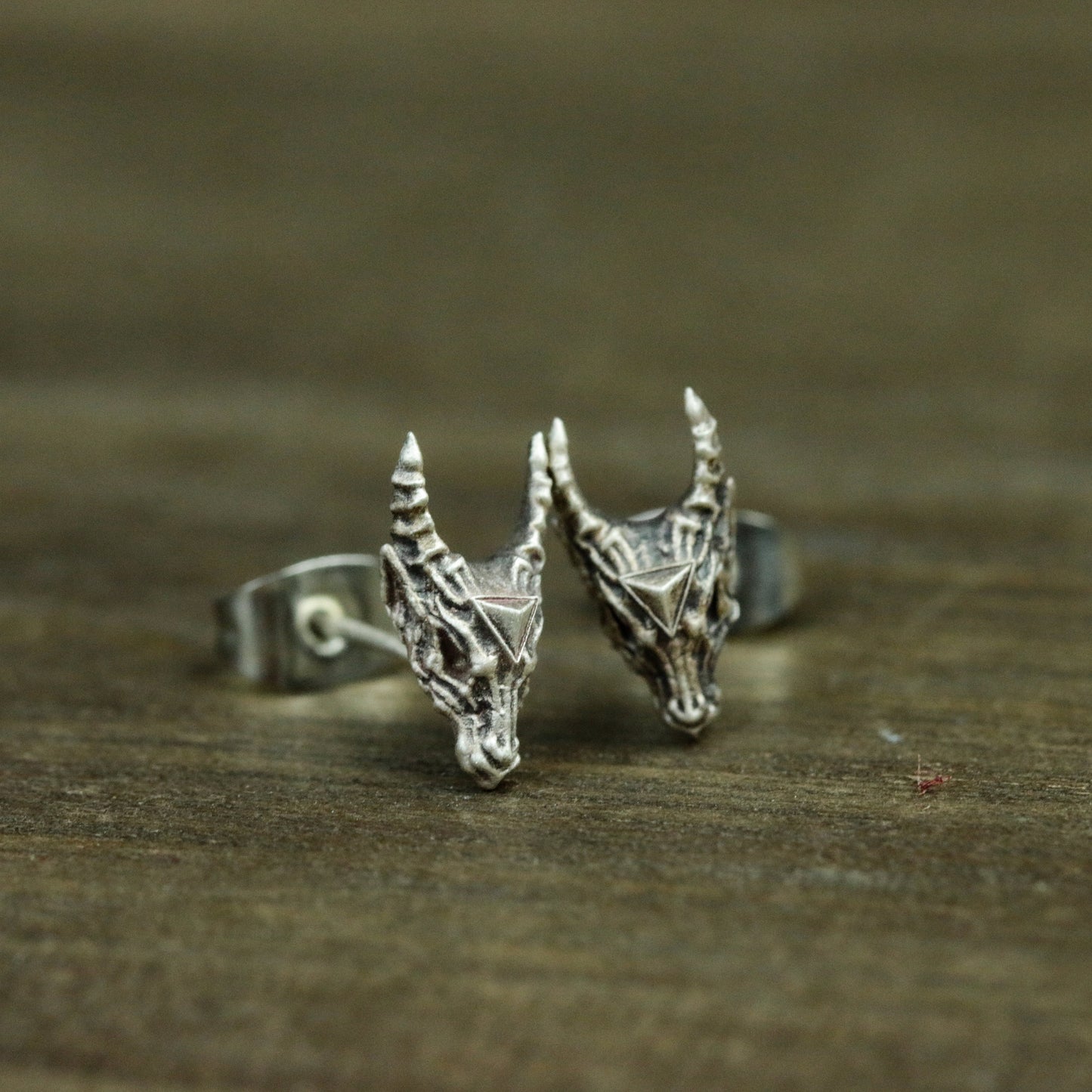 Skull Sheep Head 925 Sterling Silver Stud Earrings, Silver Sheep Jewelry Earrings, Gothic Skull Personality Stud Earrings - Gift for Him