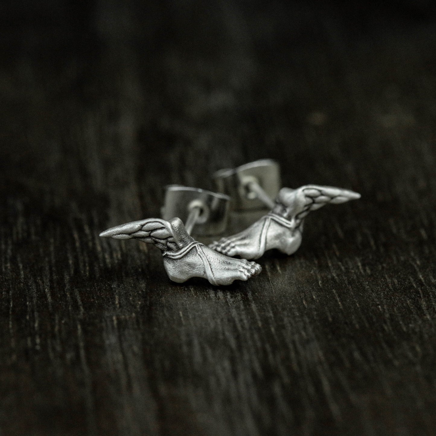 Foot 925 Sterling Silver Stud Earrings, Wings 925 Sterling Silver Earrings, Myth Wings Silver Jewelry - Handmade