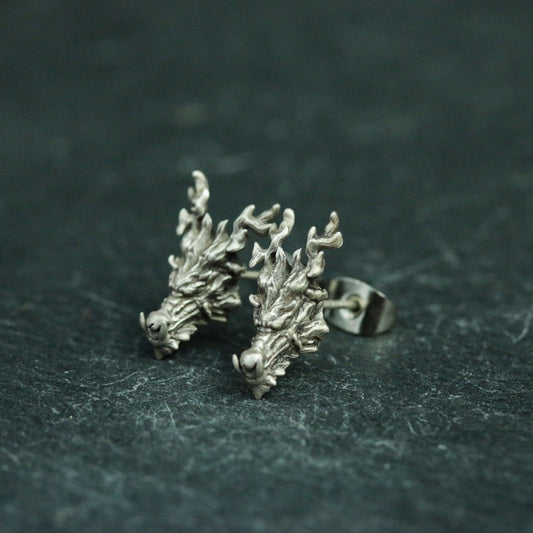 Dragon Head 925 Sterling Silver Earrings, Dragon Silver Jewelry, Chinese Dragon Earrings - Handmade